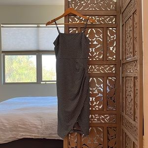 Betsey Johnson Square Neck Faux Wrap Dress Polka Dot Print Navy White Size 4